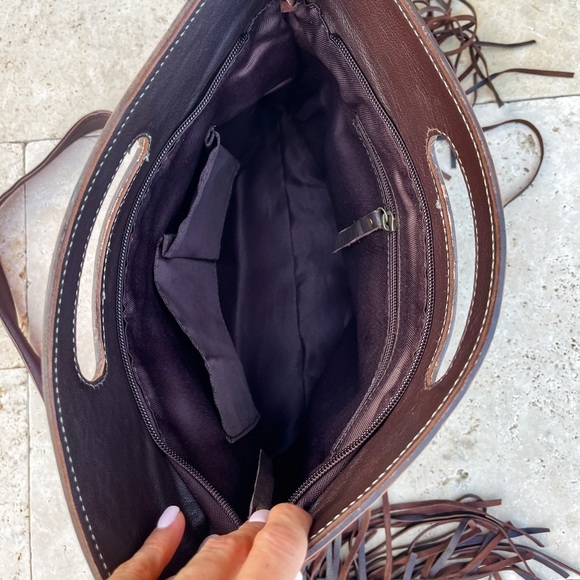 Tooled Leather Cowhide Fringe Tassel clutch crossbody purse pink + silver specs - Picture 8 of 11